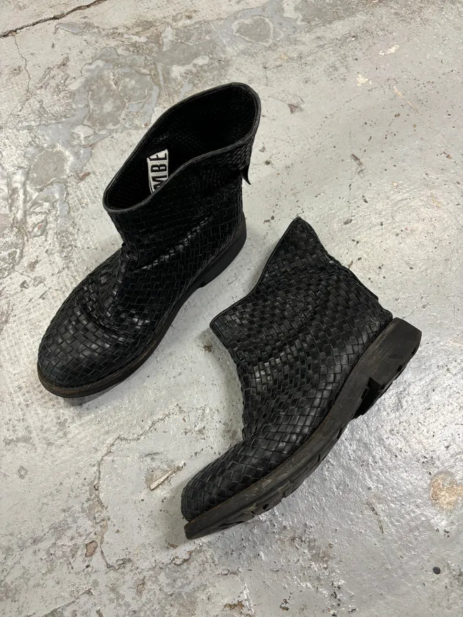 Bikkembergs Black Woven Leather Interlocking Ankle Boot WKRKDdd 3