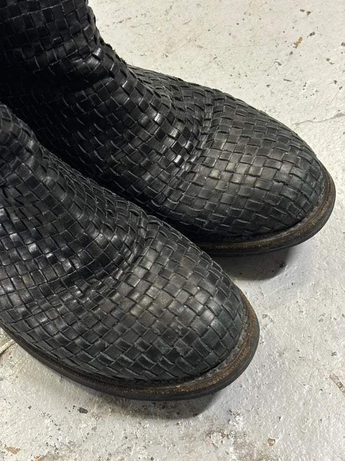 Bikkembergs Black Woven Leather Interlocking Ankle Boot WKRKDdd 6