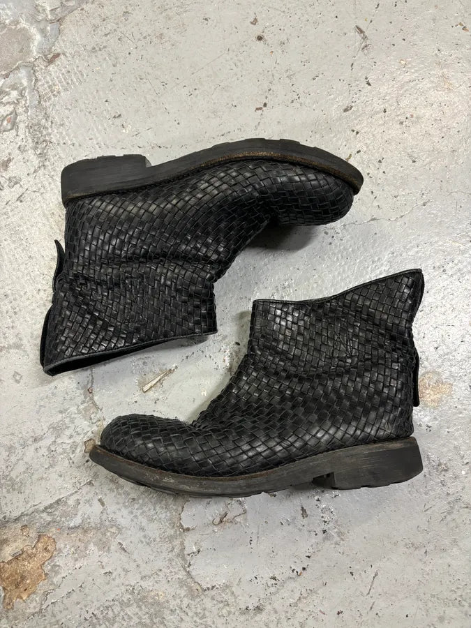 Bikkembergs Black Woven Leather Interlocking Ankle Boot WKRKDdd 5