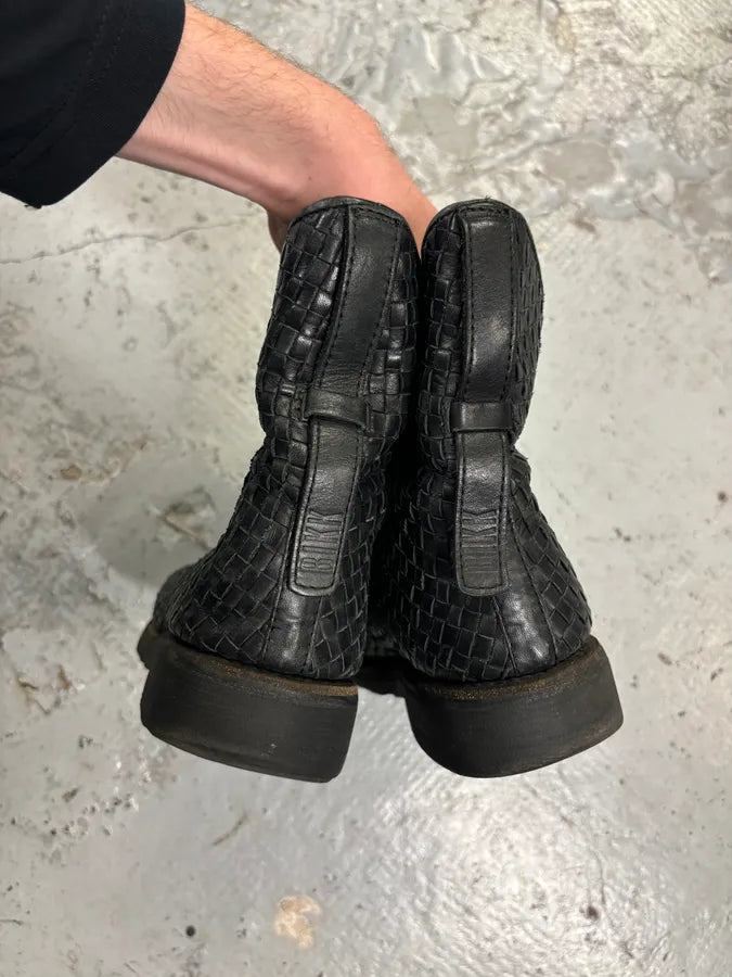 Bikkembergs Black Woven Leather Interlocking Ankle Boot WKRKDdd 7