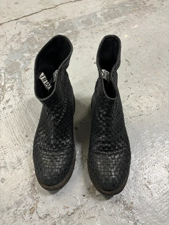 Bikkembergs Black Woven Leather Interlocking Ankle Boot WKRKDdd 1