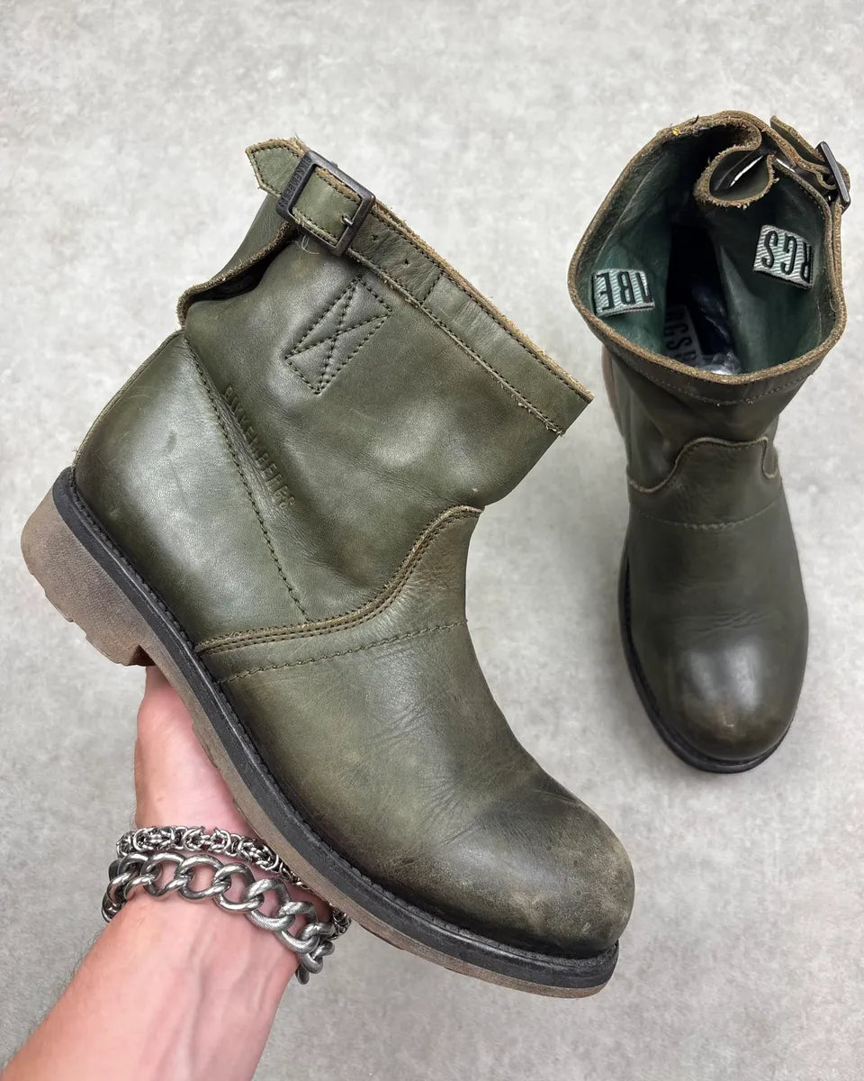 Bikkembergs Dark Green Leather Ankle Boots BoNaXnl 0