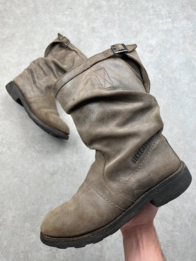 Bikkembergs Distressed Grey Leather Boots AzeAGAK 0