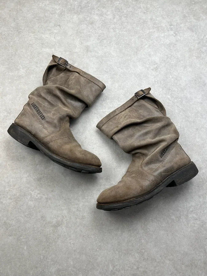 Bikkembergs Distressed Grey Leather Boots AzeAGAK 1
