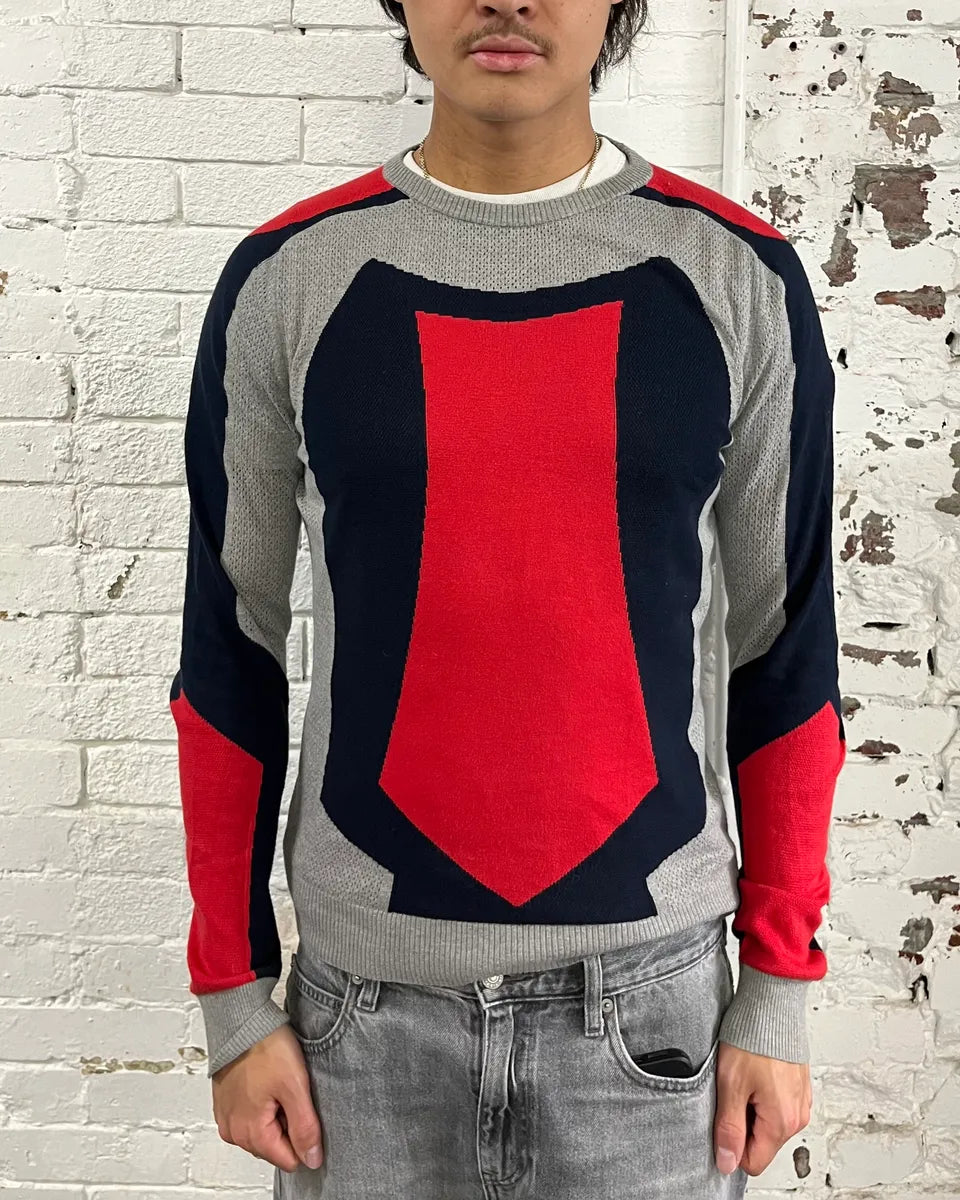 Bikkembergs Grey Navy Red Colorblock Sweater hzUfztf 0