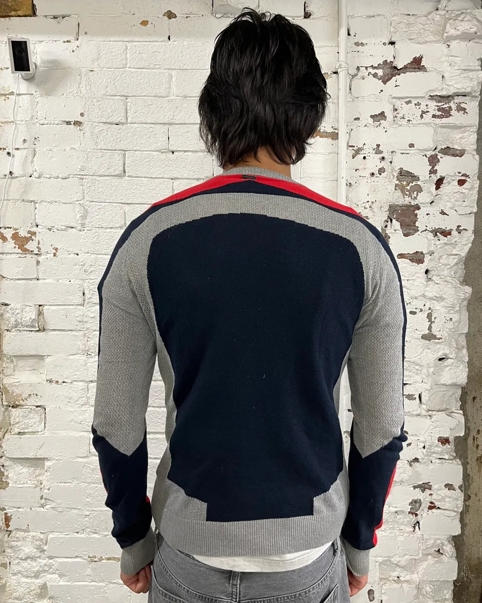 Bikkembergs Grey Navy Red Colorblock Sweater hzUfztf 1