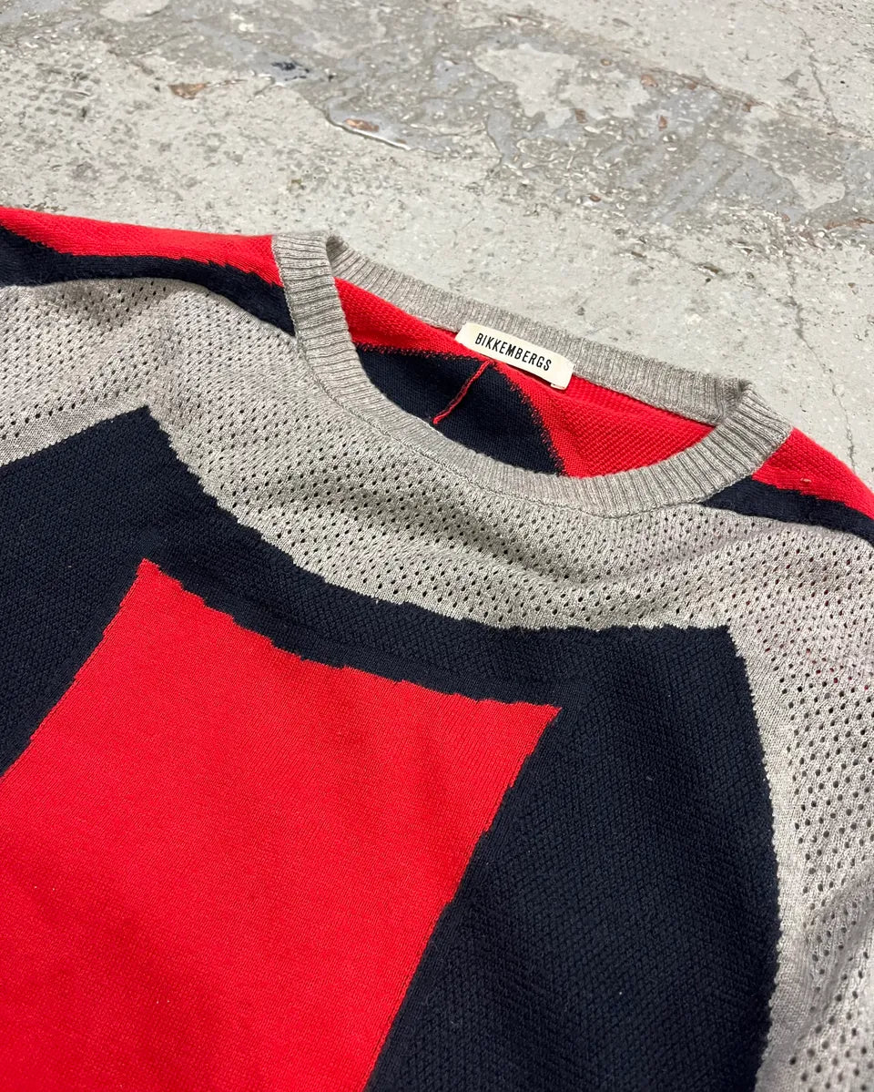 Bikkembergs Grey Navy Red Colorblock Sweater hzUfztf 4