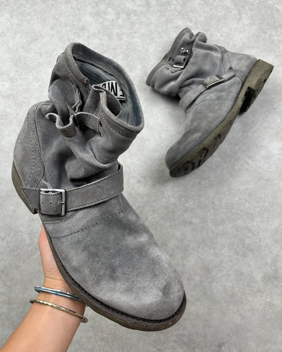 Bikkembergs Grey Suede Leather Buckle Strap Boots NfvRuHQ 0