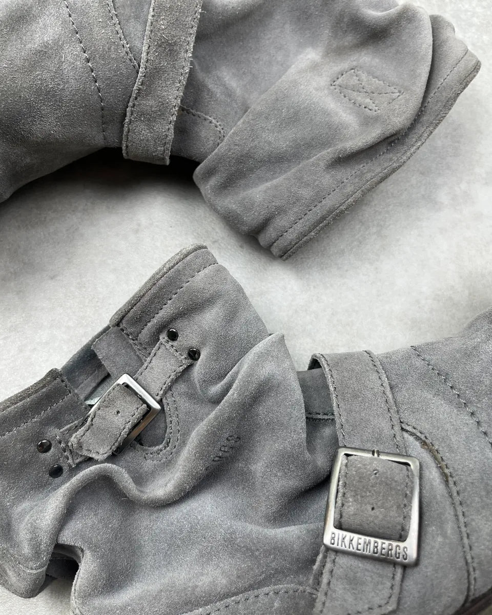Bikkembergs Grey Suede Leather Buckle Strap Boots NfvRuHQ 4