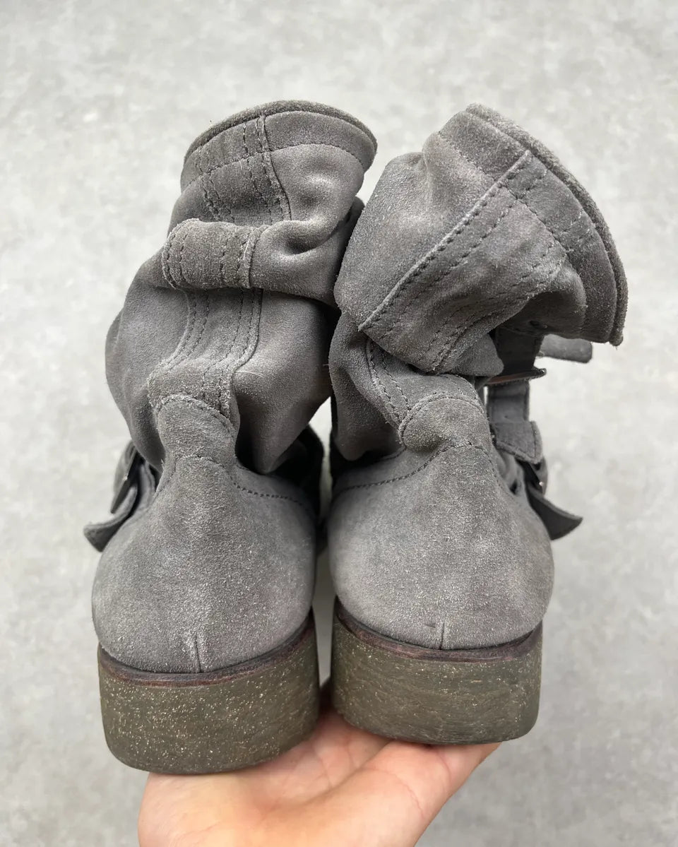 Bikkembergs Grey Suede Leather Buckle Strap Boots NfvRuHQ 7