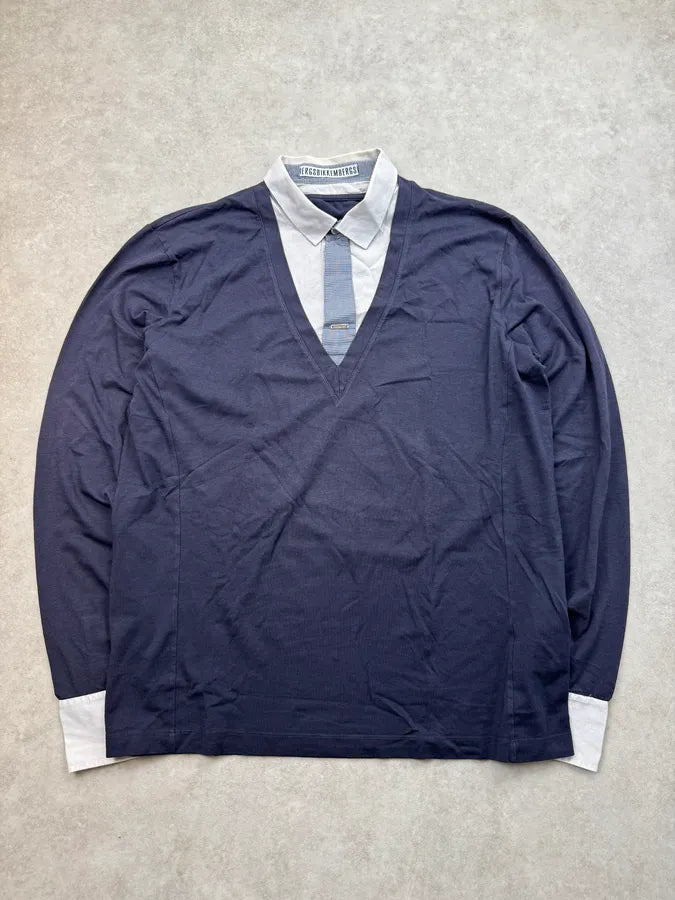 2010s Dirk Bikkembergs Navy Contrast Tie Collar Sweater PjtzWQc 3