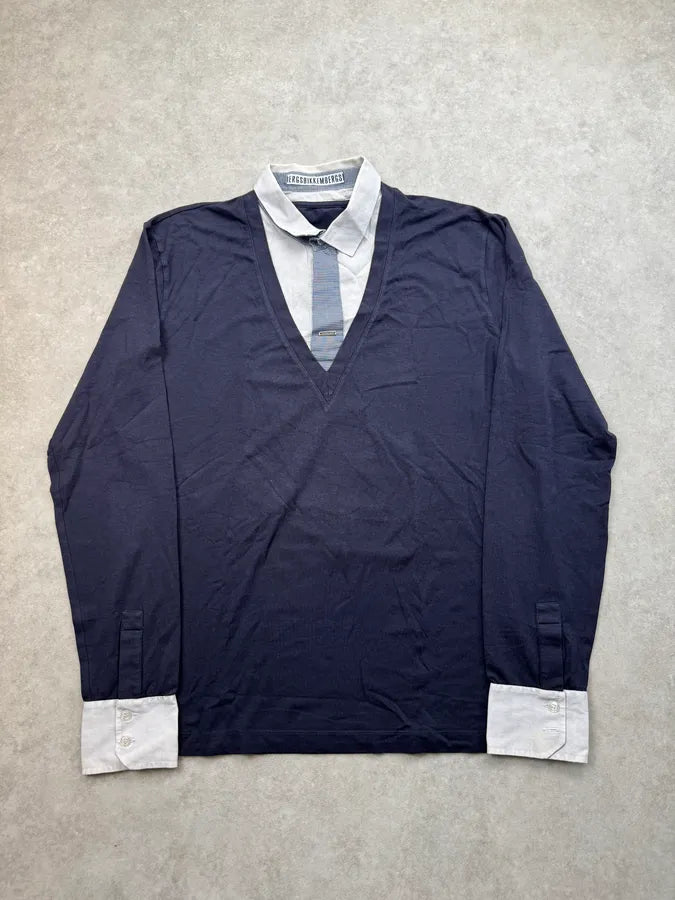 2010s Dirk Bikkembergs Navy Contrast Tie Collar Sweater PjtzWQc 0