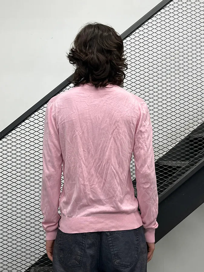 SS2011 Dirk Bikkembergs Pink Silk V-Neck Sweater CrvbigP 2