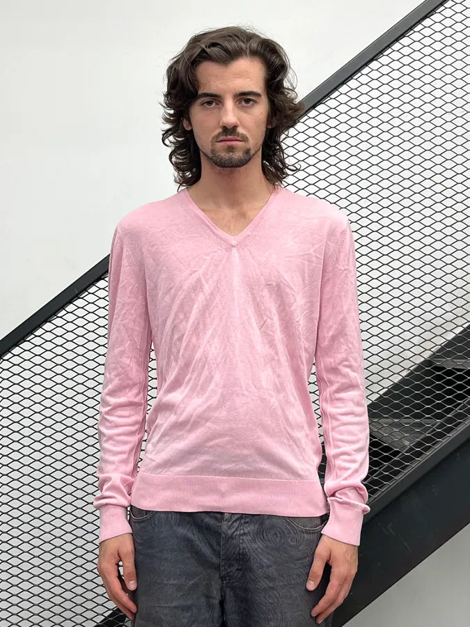 SS2011 Dirk Bikkembergs Pink Silk V-Neck Sweater CrvbigP 0