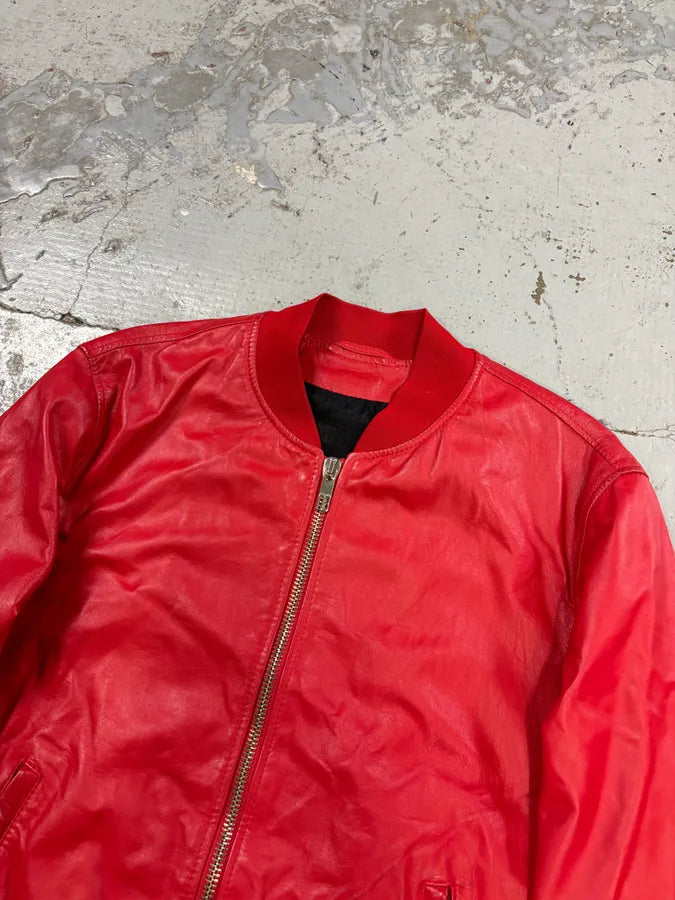 2010s Dirk Bikkembergs Red Leather Bomber Jacket CNTSHik 3