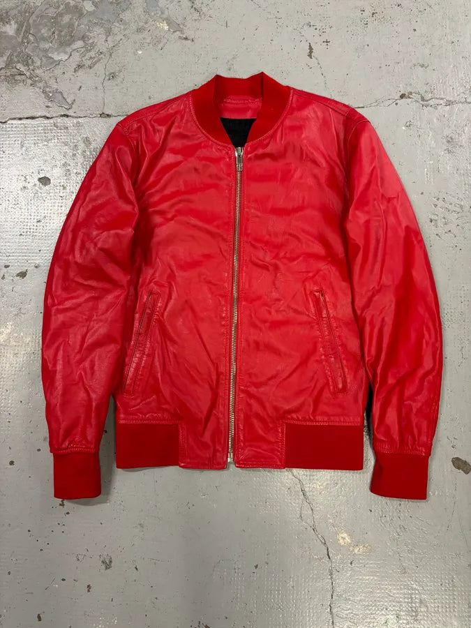 2010s Dirk Bikkembergs Red Leather Bomber Jacket CNTSHik 0
