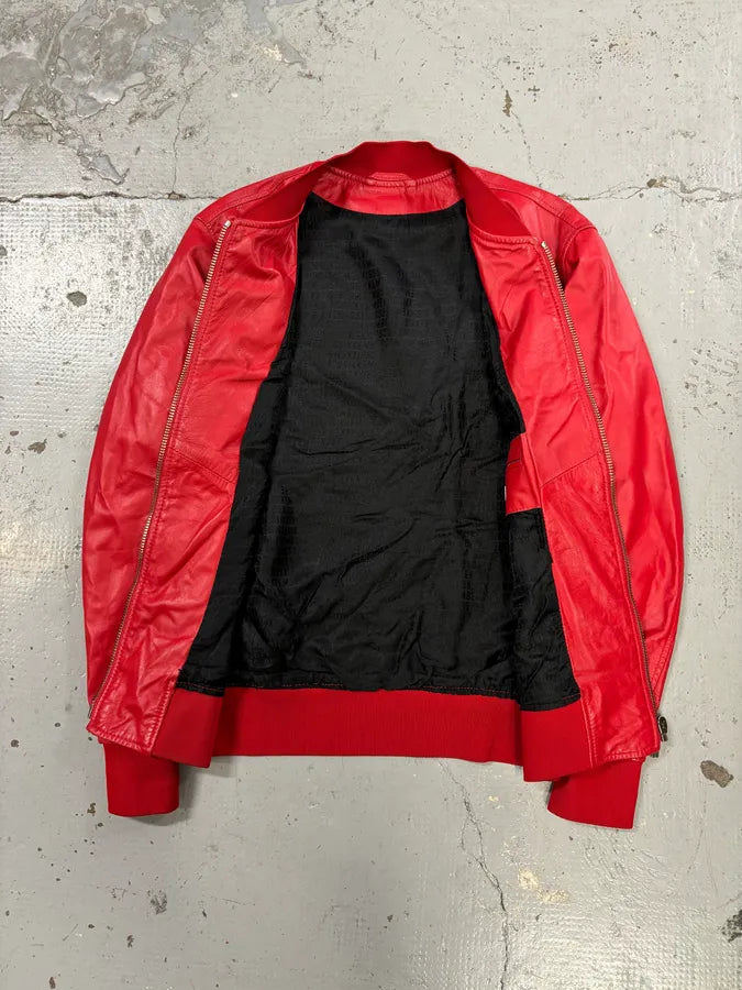2010s Dirk Bikkembergs Red Leather Bomber Jacket CNTSHik 6