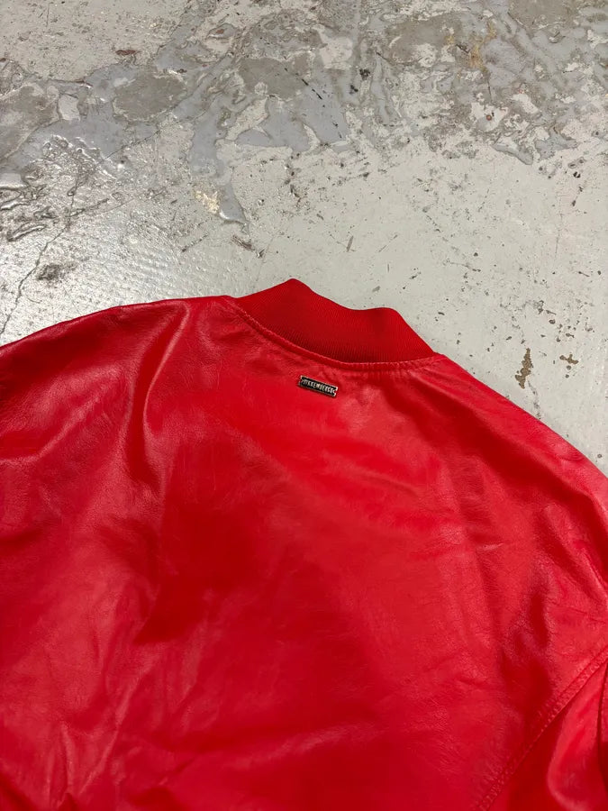 2010s Dirk Bikkembergs Red Leather Bomber Jacket CNTSHik 5