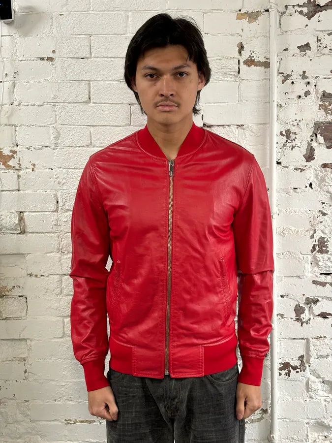 2010s Dirk Bikkembergs Red Leather Bomber Jacket CNTSHik 1