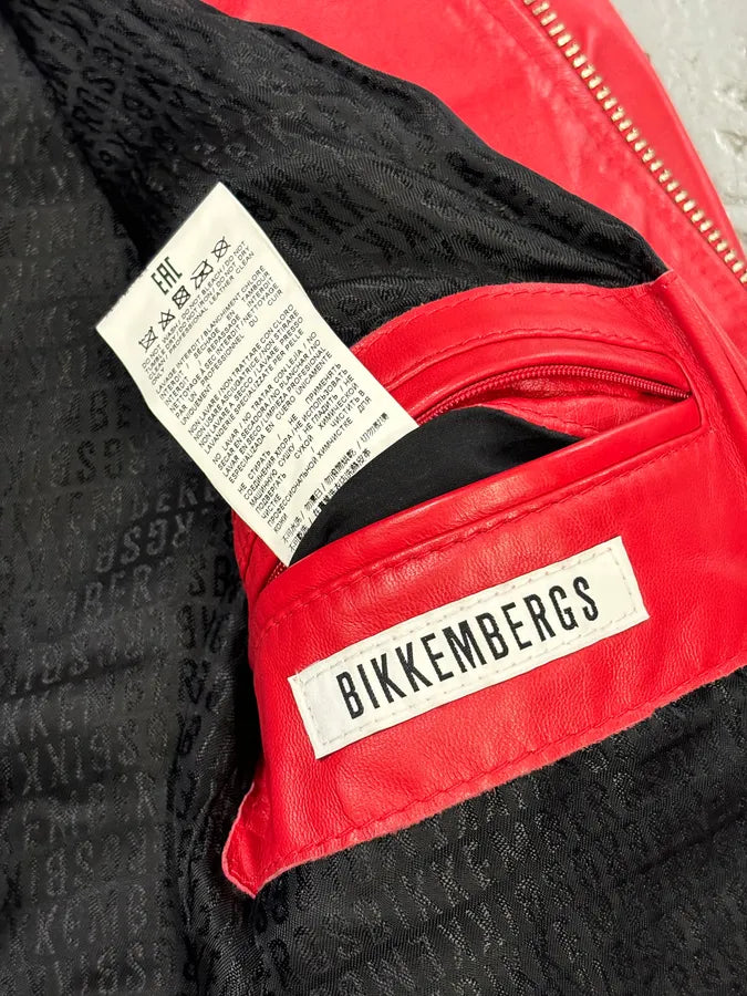 2010s Dirk Bikkembergs Red Leather Bomber Jacket CNTSHik 8