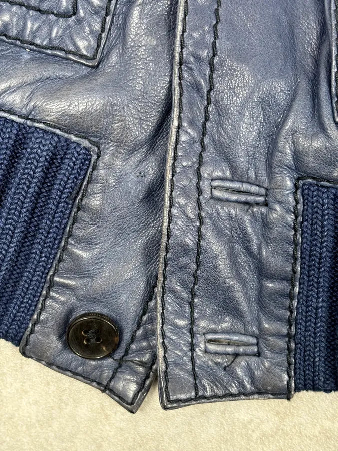 AW2009 Gucci Blue Faded Madonna Buttoned Leather Jacket fGUVoyK 8