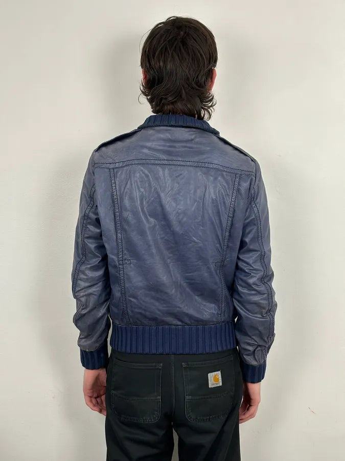 AW2009 Gucci Blue Faded Madonna Buttoned Leather Jacket fGUVoyK 2