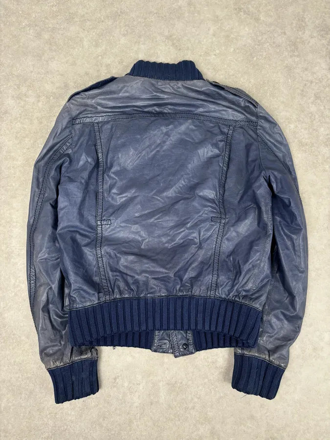 AW2009 Gucci Blue Faded Madonna Buttoned Leather Jacket fGUVoyK 4