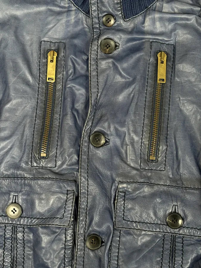 AW2009 Gucci Blue Faded Madonna Buttoned Leather Jacket fGUVoyK 11