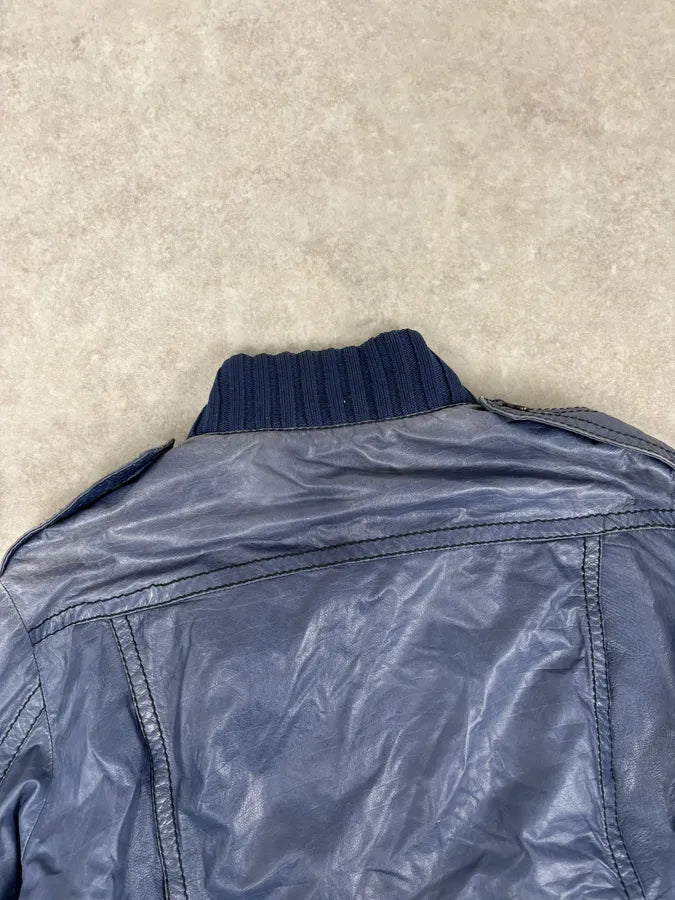 AW2009 Gucci Blue Faded Madonna Buttoned Leather Jacket fGUVoyK 5