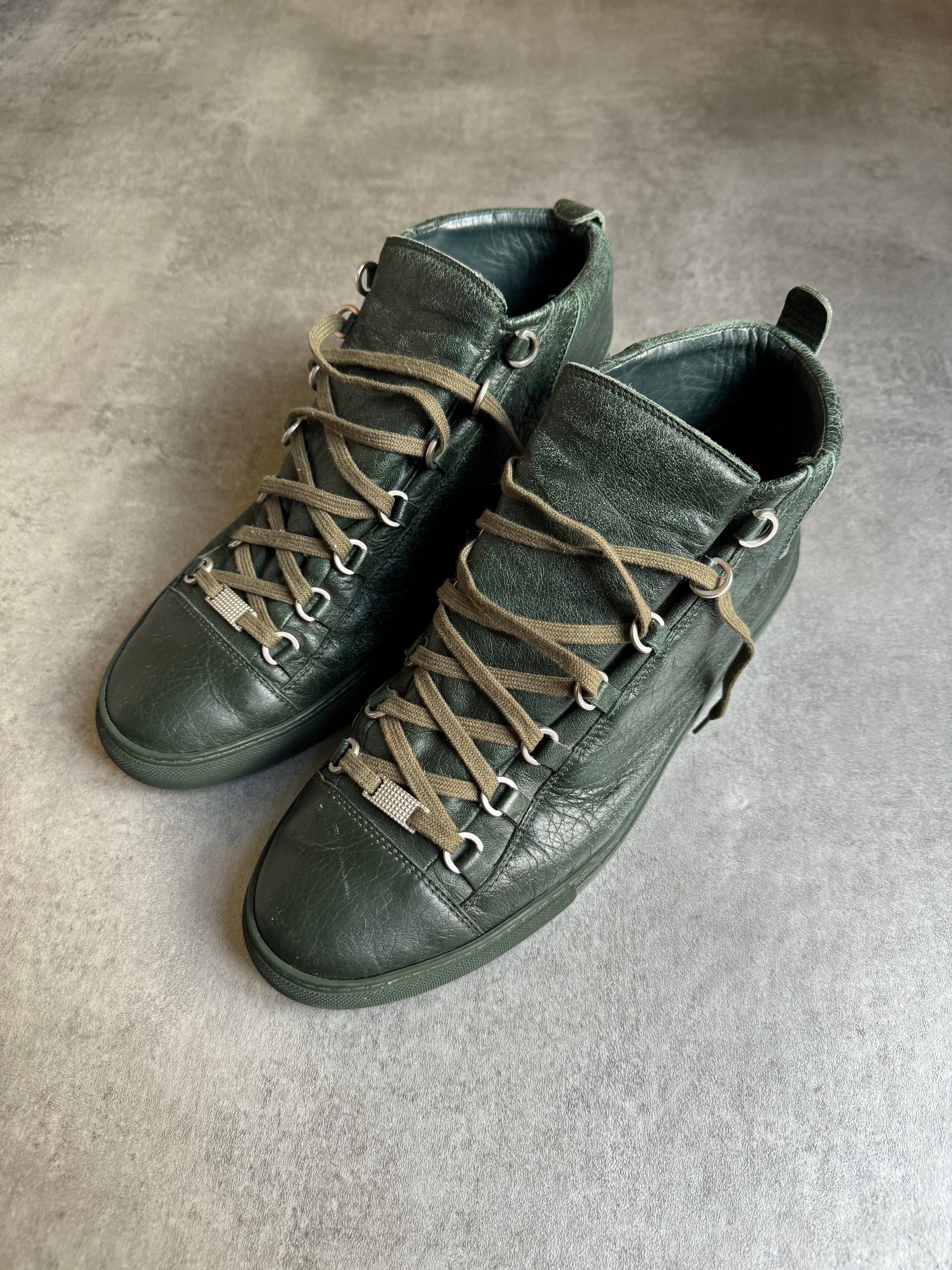 Balenciaga Arena High Green Leather Shoes (45) - 7