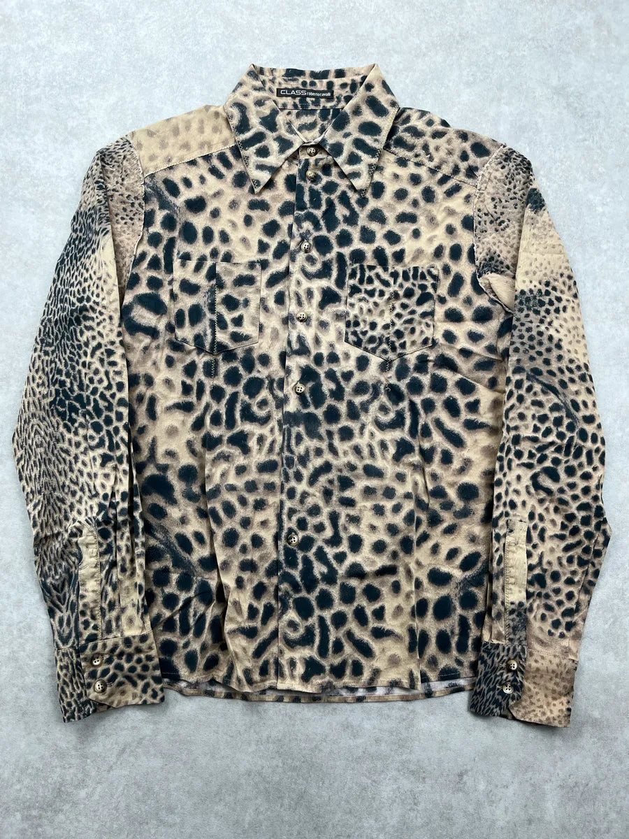 2000s Roberto Cavalli Beige Leopard Western Shirt bmsqXWpe 0