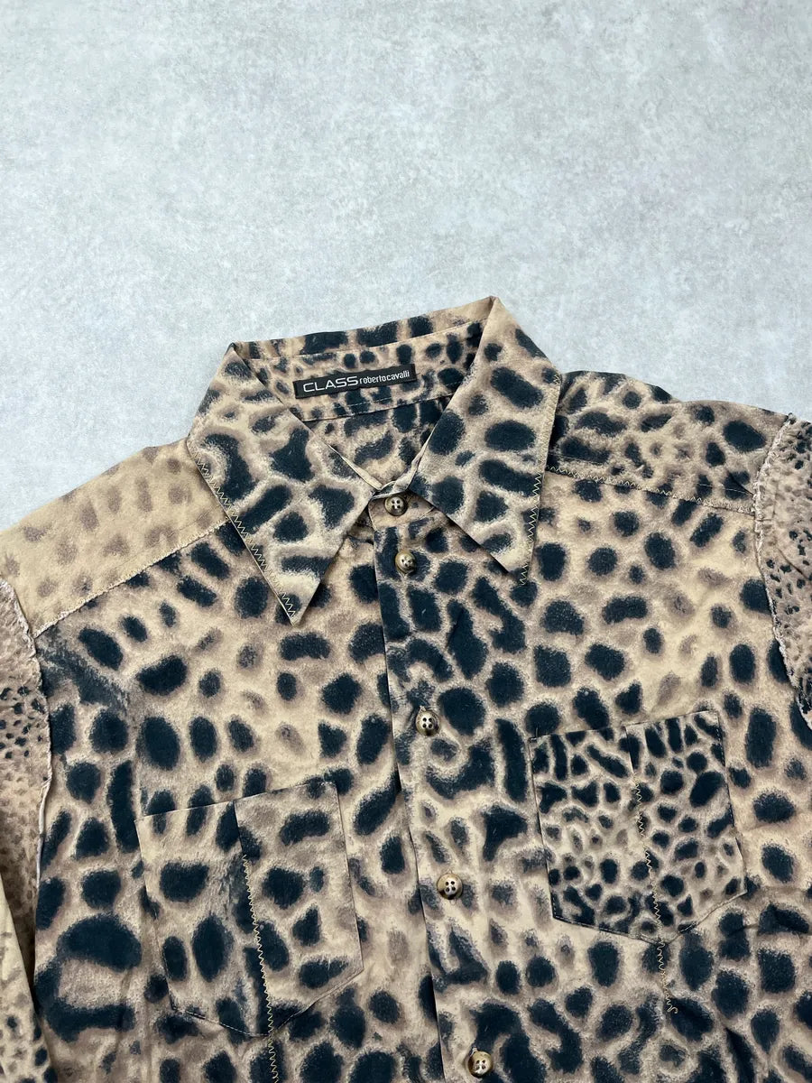 2000s Roberto Cavalli Beige Leopard Western Shirt bmsqXWpe 6