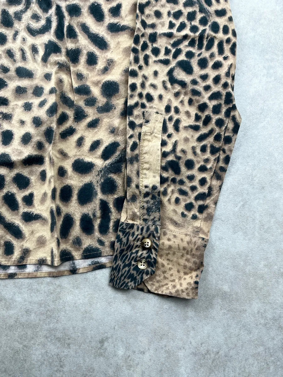 2000s Roberto Cavalli Beige Leopard Western Shirt bmsqXWpe 8