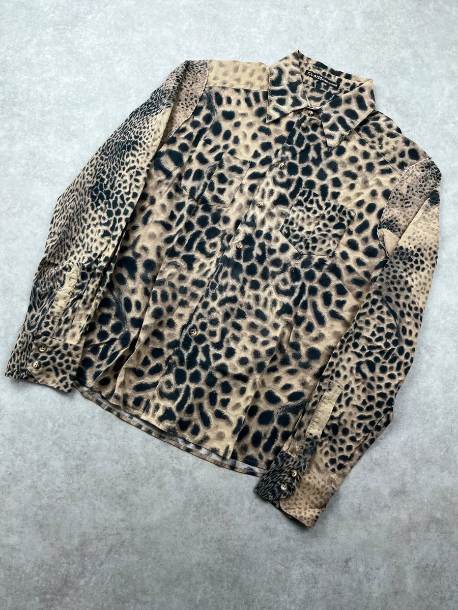 2000s Roberto Cavalli Beige Leopard Western Shirt bmsqXWpe 5