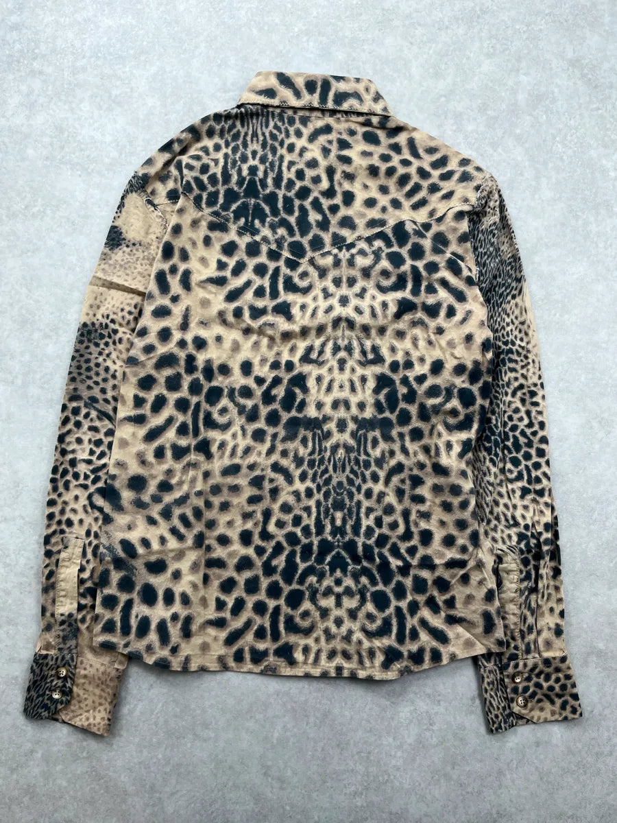 2000s Roberto Cavalli Beige Leopard Western Shirt bmsqXWpe 4