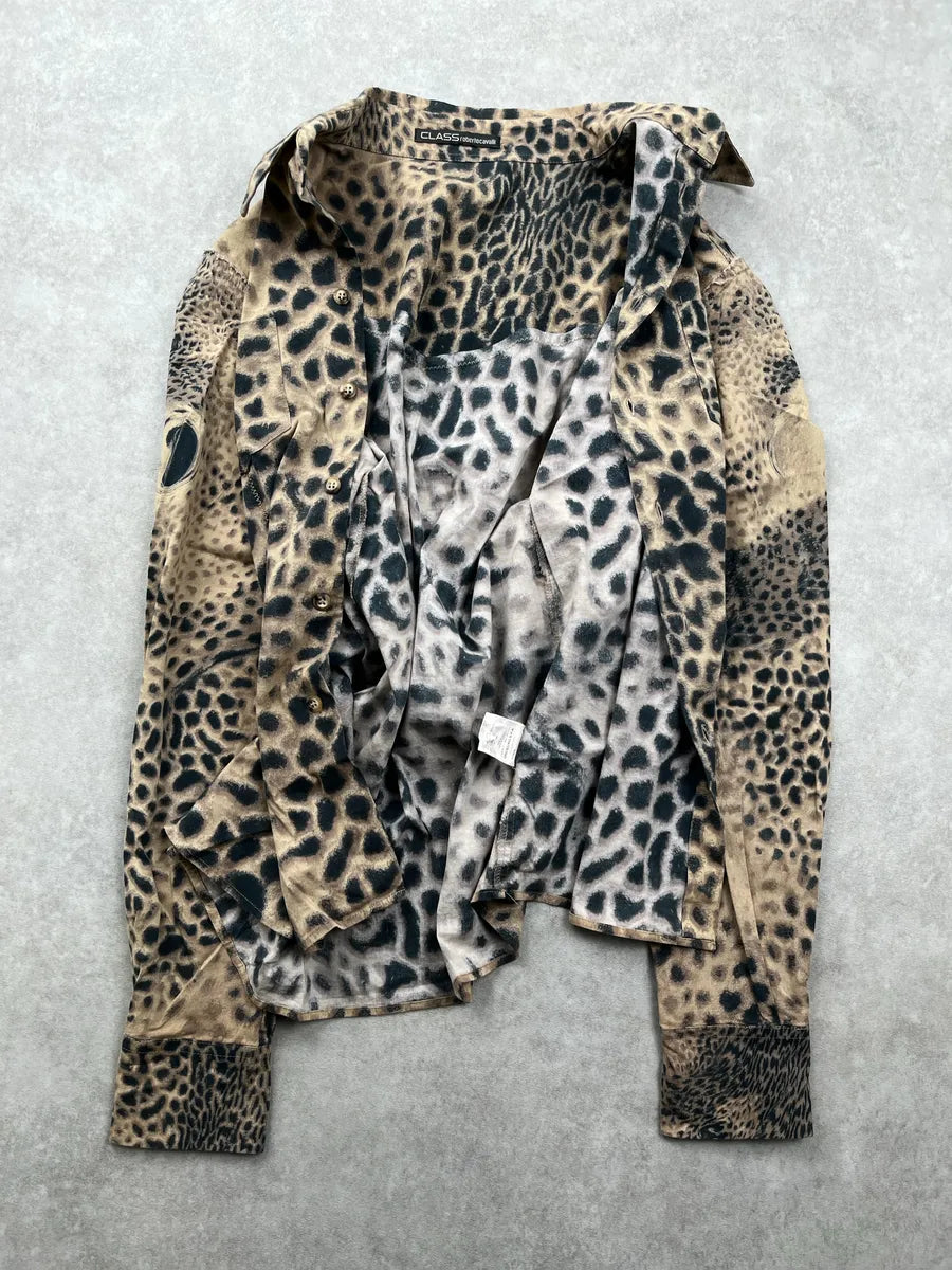2000s Roberto Cavalli Beige Leopard Western Shirt bmsqXWpe 3