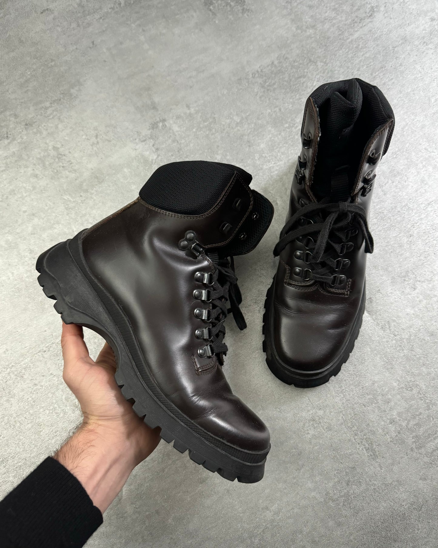 FW1999 Prada Brown Leather Hiking Boots (41) - 1