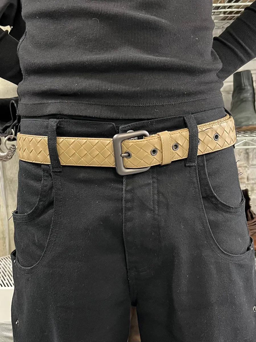 Bottega Veneta Beige Woven Leather Belt eAgWGsl 1