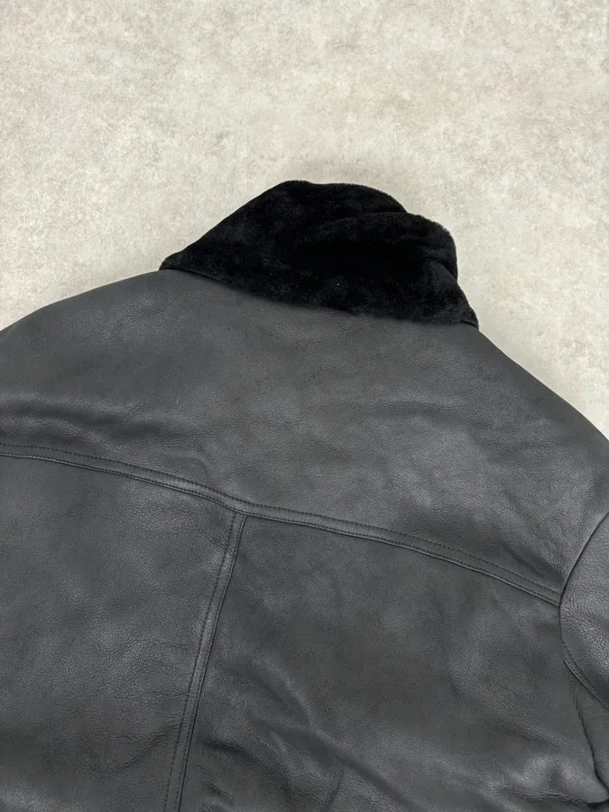Bottega Veneta Black Leather Bomber Jacket Shearling QzHSFfs 6