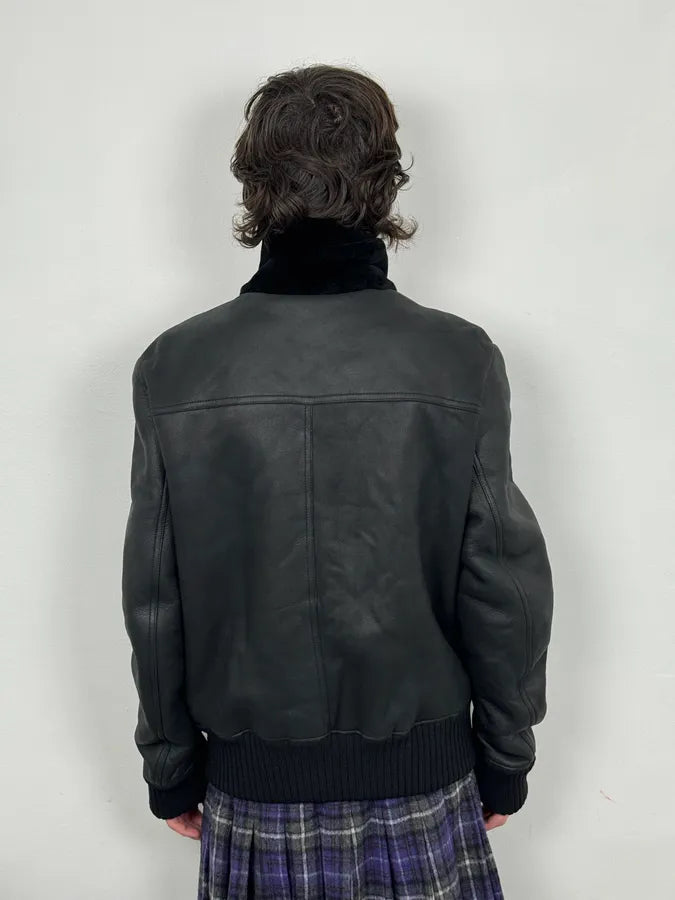 Bottega Veneta Black Leather Bomber Jacket Shearling QzHSFfs 2