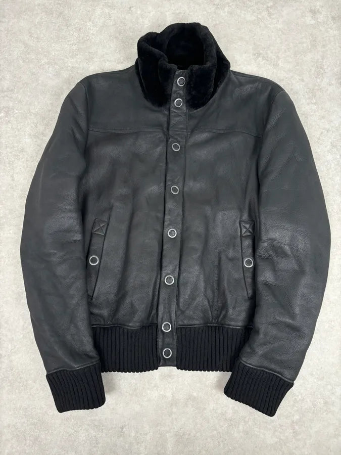 Bottega Veneta Black Leather Bomber Jacket Shearling QzHSFfs 0