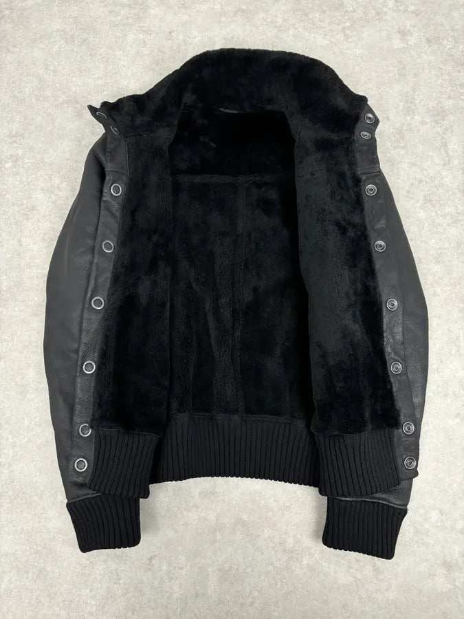 Bottega Veneta Black Leather Bomber Jacket Shearling QzHSFfs 7
