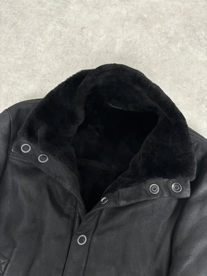 Bottega Veneta Black Leather Bomber Jacket Shearling QzHSFfs 4