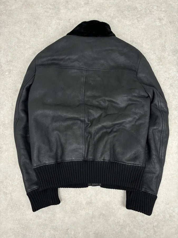 Bottega Veneta Black Leather Bomber Jacket Shearling QzHSFfs 5