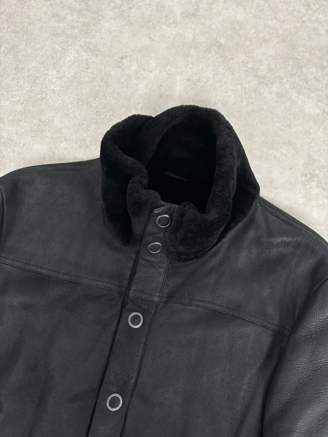 Bottega Veneta Black Leather Bomber Jacket Shearling QzHSFfs 3