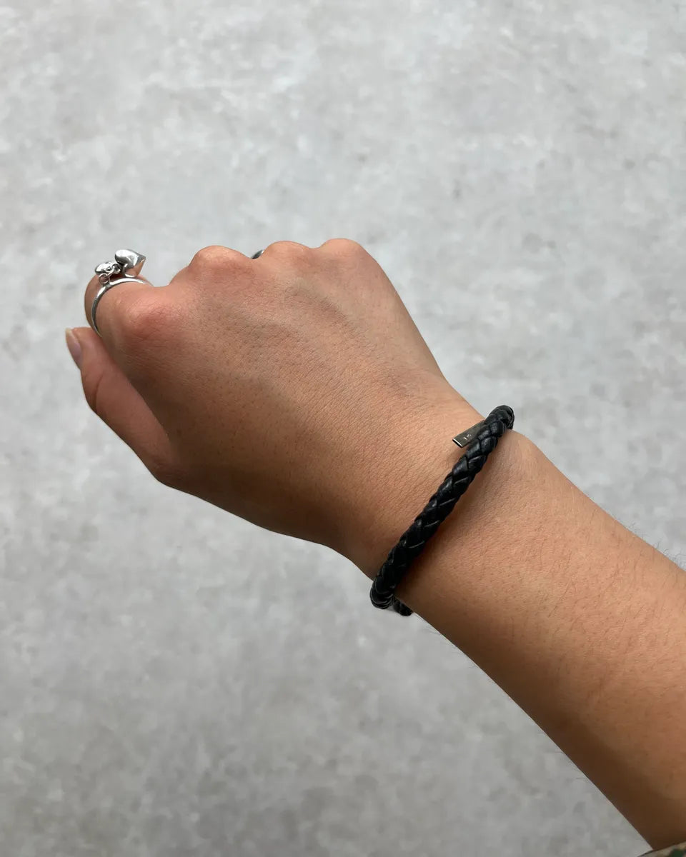 Bottega Veneta Black Leather Woven Bracelet bJppAtW 1