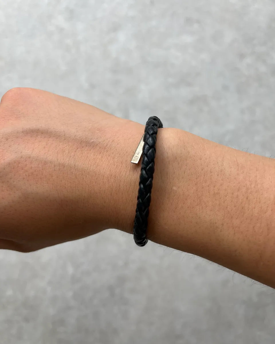 Bottega Veneta Black Leather Woven Bracelet bJppAtW 2
