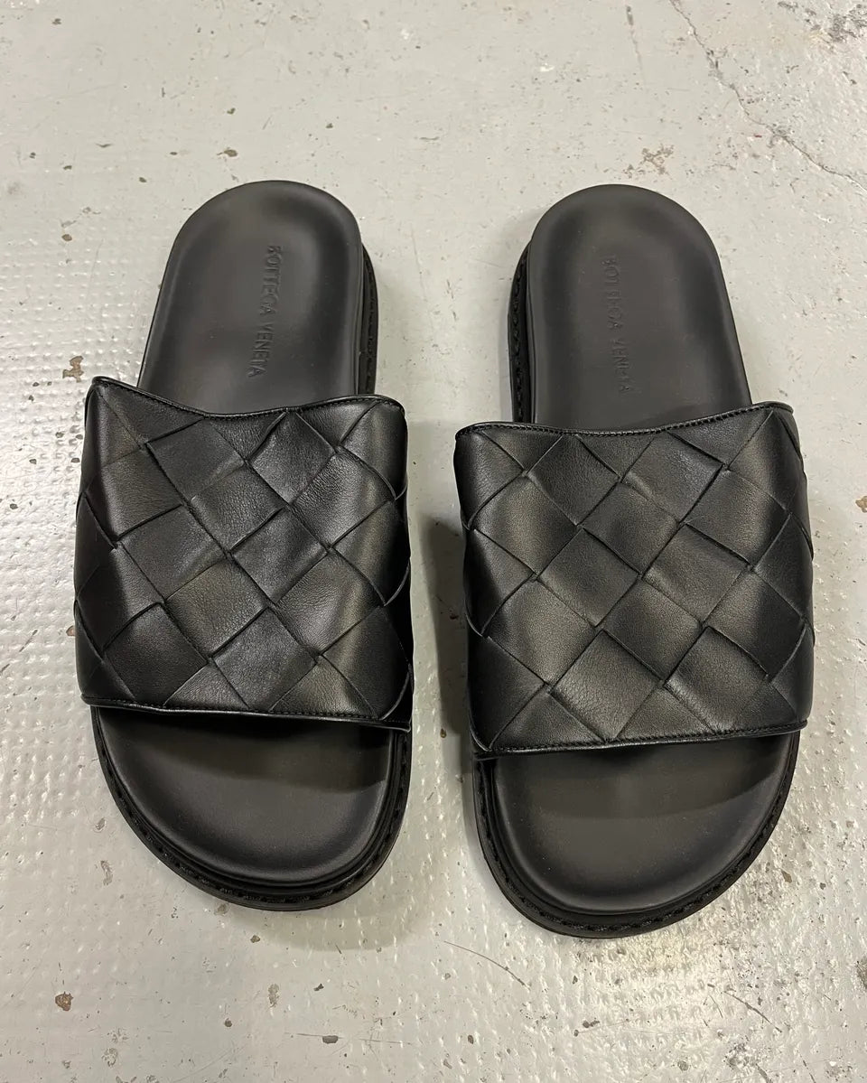 Bottega Veneta Black Leather Woven Tap Slides RJRfxDR 4