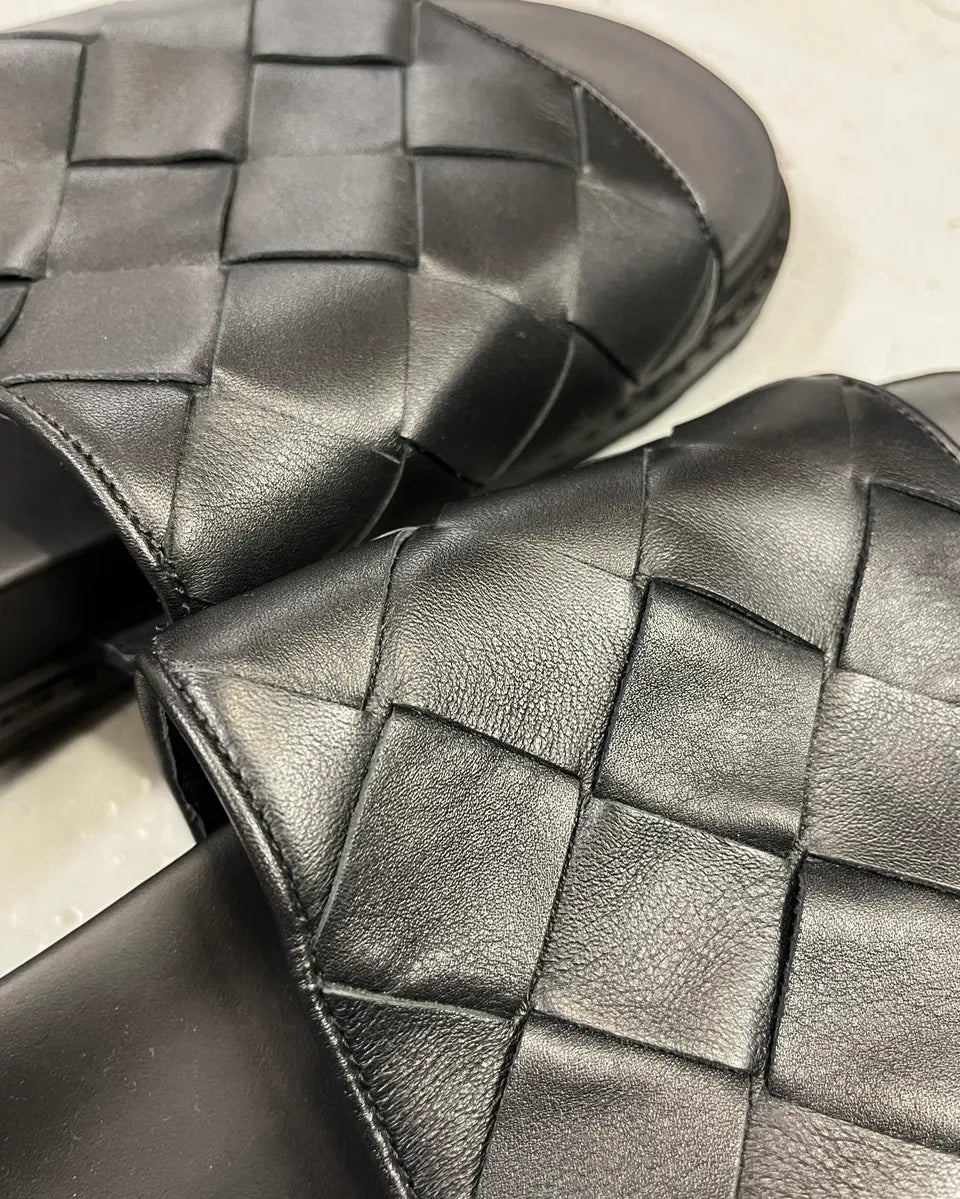 Bottega Veneta Black Leather Woven Tap Slides RJRfxDR 5