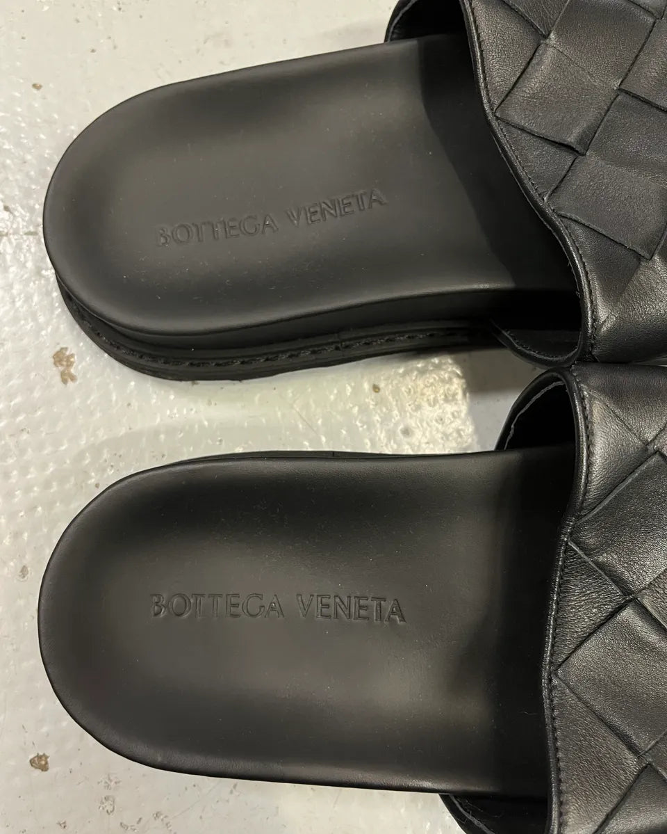 Bottega Veneta Black Leather Woven Tap Slides RJRfxDR 6